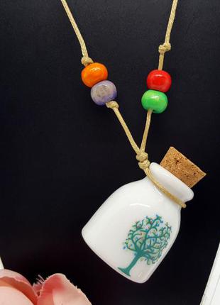 🌳⚱️ оригинальный кулон на шнурке  "бутылочка дерево" натуральная керамика6 фото