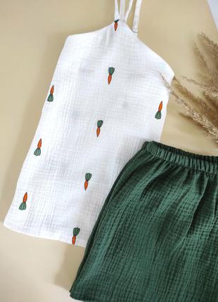 Мягкая пижама из муслина в морковку7 фото
