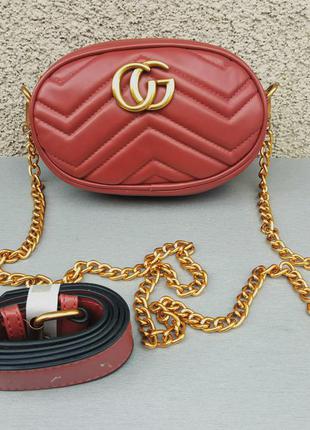 Gucci сумочка женская бордо с золотым логотипом1 фото