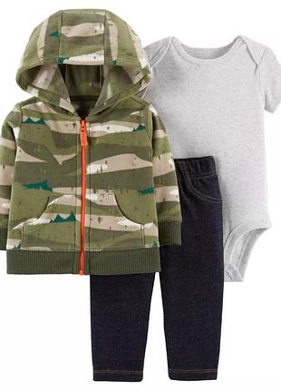 Комплект камуфляж набір : кардиган боді бодік на короткий рукав штани картерс carters