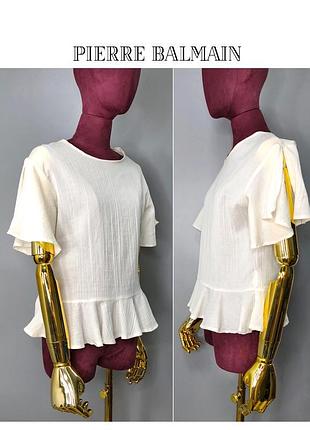 Pierre balmain белая хлопковая блуза с рюшами блузка воланы футболка брендовая айвори