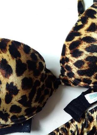 80в-75с рр 10-12 эффектный бархатный комплект леопард natural, белье велюровое