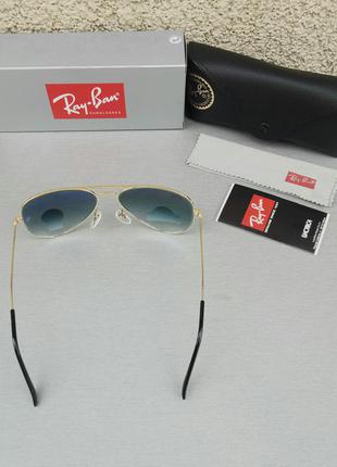 Ray ban aviator очки капли унисекс солнцезащитные серо синий градиент линзы из минерального стекла в золотом металле4 фото