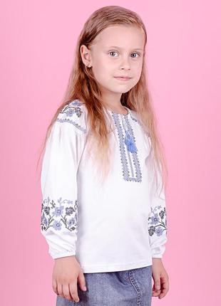 Вышиванка на рост 92-164 с длинным рукавом для девочек, белая