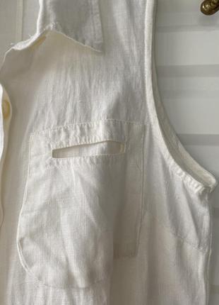 100% лён. белая безрукавка лето льняная рубашка майка4 фото