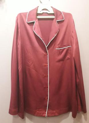 Шелковая пижамная куртка винного цвета