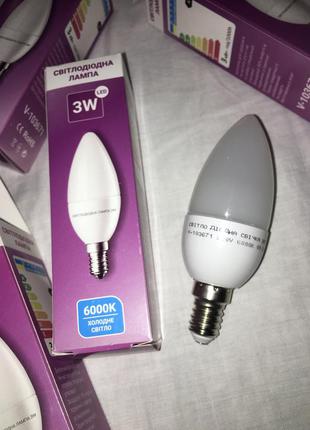 Лампочка лампа світлодіодна led e14 свічка 3 w вольт холодний світ
