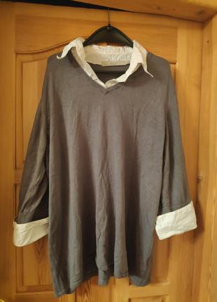 Свитер серого цвета (обманка рубашка)4 фото