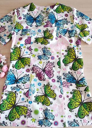 Женская медицинская блуза с бабочками 42-56 р с хлопка5 фото