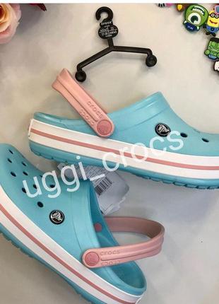 Бірюзові крокси сабо крокс шльопанці crocs crocband ice blue white