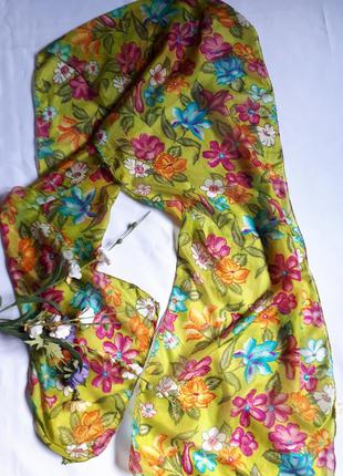Шелковый яркий шарфик в цветочный принт (32 см на 170 см)