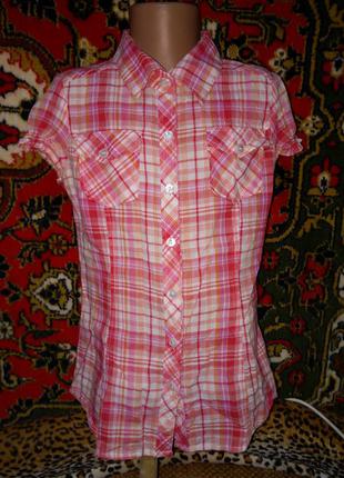 Классная легенькая хлопковая блузка рубашка для девочки в клетку gloria jeans1 фото