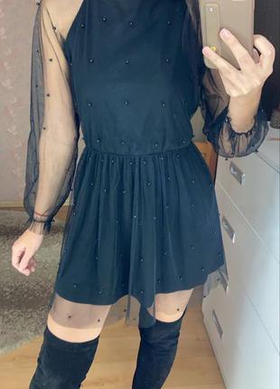 Платье сетка с бусинами