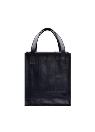 Шкіряна жіноча сумка шоппер темно-синій