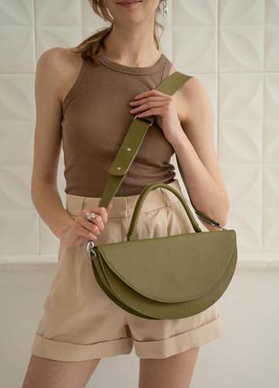 Женская кожаная мини-сумка оливковая1 фото