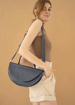 Жіноча шкіряна міні-сумка темно-синя1 фото