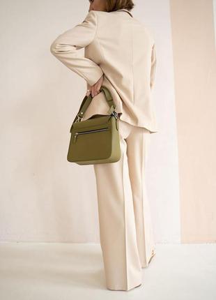 Женская кожаная сумка оливковая6 фото