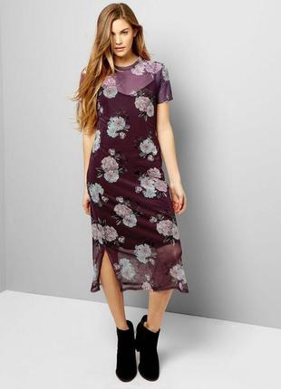 Двойное сетчатое платье с цветочным принтом1 фото