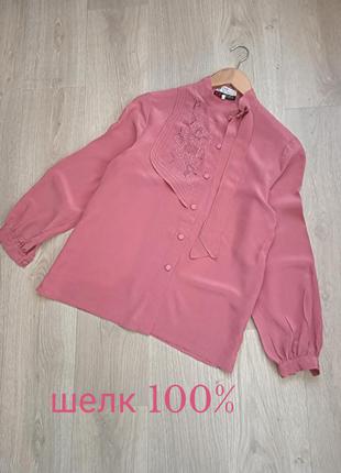 Р. 36 "peoni hand embroidered" блуза з натурального шовку 100% шовк із зав'язками-краваткою