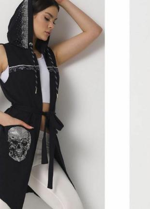 Шикарный кардиган,накидка, люкс качество,с черепками,темно синий, размер хл.