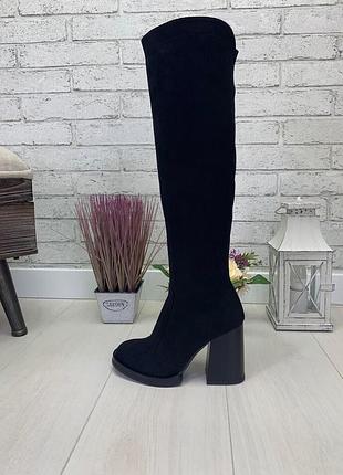 36-40 рр демі/зима чоботи-ботфорти чорні на стійкому підборі