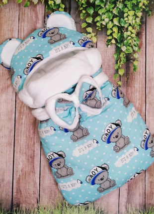 Конверт на виписку і для прогулянок демі та зима з вушками, бавовна різні забарвлення