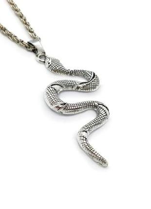 🐍⚡️ кулон підвіска на ланцюжку "змія" срібляста1 фото