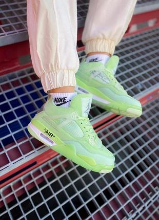 Nike air jordan 4 neon green женские салатовые неоновые трендовые кроссовки найк джордан жіночі трендові модні салатові кросівки