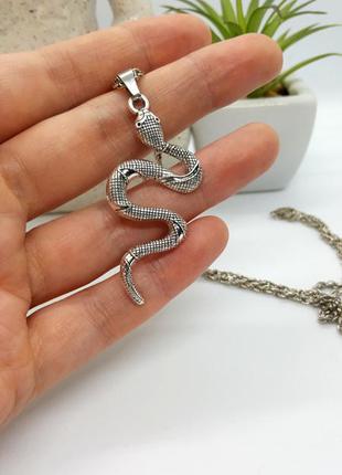 🐍⚡️ кулон підвіска на ланцюжку "змія" срібляста6 фото