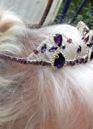 Шикарна фіолетова корона діадема/тиара корона со стразами6 фото