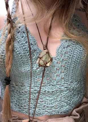 🔺💎✨ плетеный кулон-сеточка в стиле макраме на шнурке с натуральным камнем розовый кварц