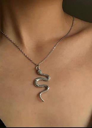🐍⚡️ кулон підвіска на ланцюжку "змія" срібляста9 фото