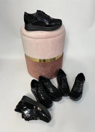 Эксклюзивные кроссовки женские натуральная итальянская кожа и замша люкс чёрные3 фото