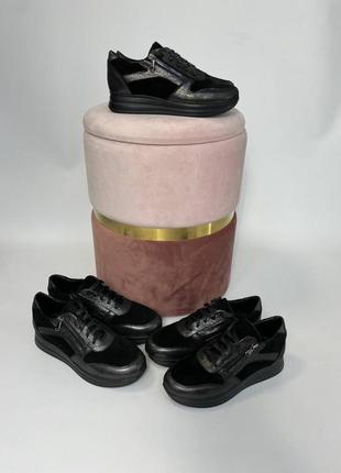 Эксклюзивные кроссовки женские натуральная итальянская кожа и замша люкс чёрные9 фото