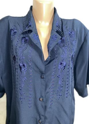 Винтажная синяя блузка с коротким рукавом (028)4 фото