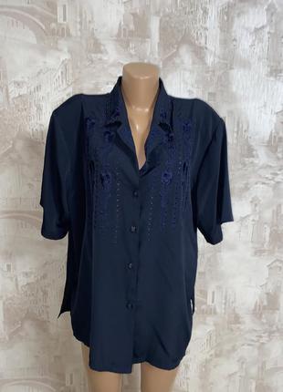 Винтажная синяя блузка с коротким рукавом (028)2 фото