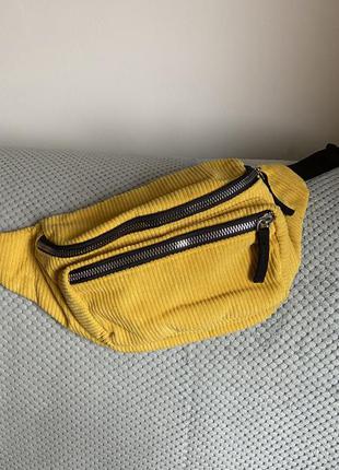Вельветова бананка/поясна сумка жовтого кольору2 фото