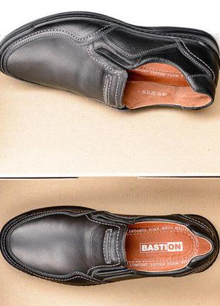 Туфли кожаные мужские на резинке bastion 006 черные8 фото