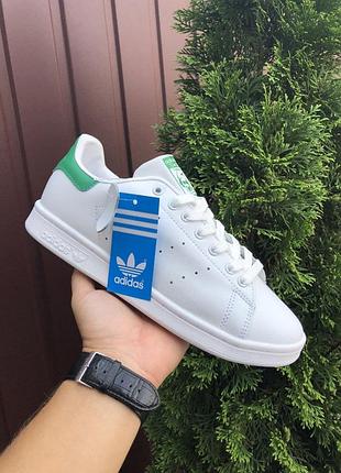 Р. 38, 40 кроссовки adidas stan smith (бело/зеленые) ks 10678