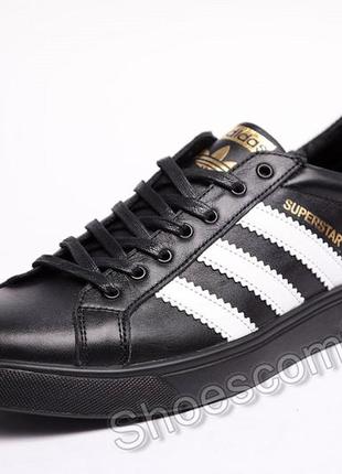 Кроссовки мужские adidas superstar black / white кожаные черные1 фото