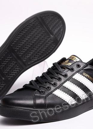 Кроссовки мужские adidas superstar black / white кожаные черные4 фото