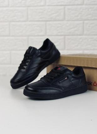 Кроссовки кеды мужские кожаные reebok classic leather black кросовки рибок класик3 фото