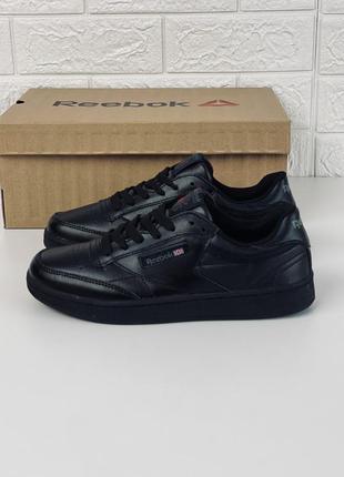 Кроссовки кеды мужские кожаные reebok classic leather black кросовки рибок класик2 фото