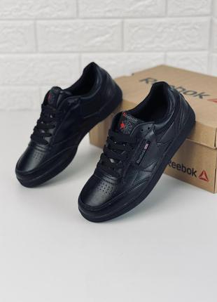 Кроссовки кеды мужские кожаные reebok classic leather black кросовки рибок класик6 фото