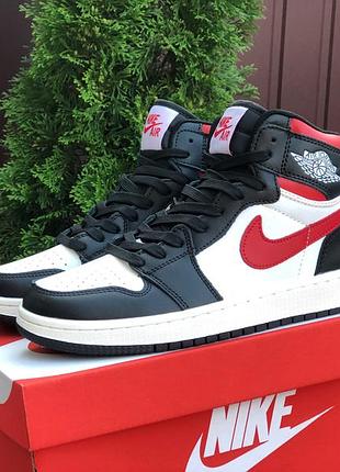 Жіночі кросівки nike air jordan 1 (біло-чорне з червоним) повсякденні якісні кроси
