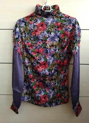 38-40р. дизайнерський гольф-блузка, шерсть зі шовковими рукавами