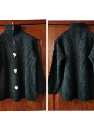 Шерстяной свитер на молнии горловина тройер винтаж country blue прямого свободного кроя свитшот шерсть10 фото