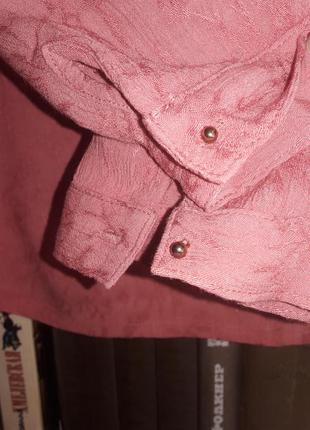 Удлиненная льняная блуза, туника лососевого цвета, color block (франция)6 фото