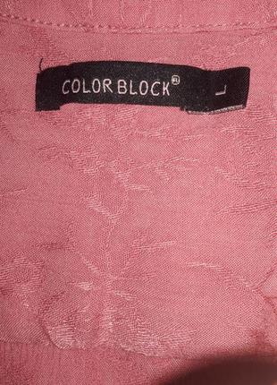 Удлиненная льняная блуза, туника лососевого цвета, color block (франция)10 фото