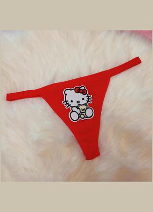 Трусики стринги hello kitty хелло китти красные хлопковые1 фото